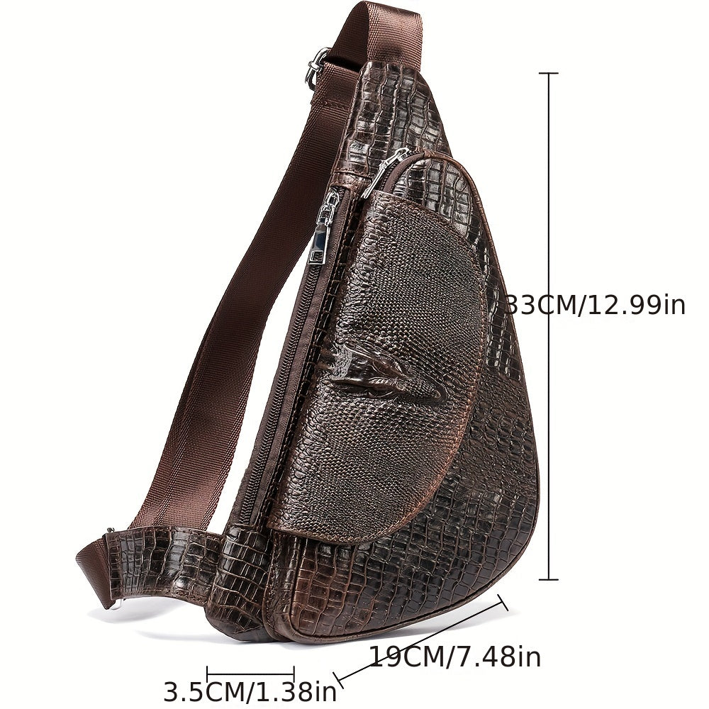 Genuine Leather Chest Bag - Crocodile Pattern Crossbody Shoulder Bag