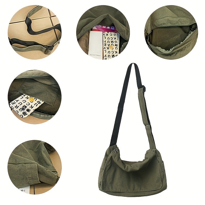 Men's Large Capacity Canvas Messenger Bag - Trendy Student Flap Shoulder Bag