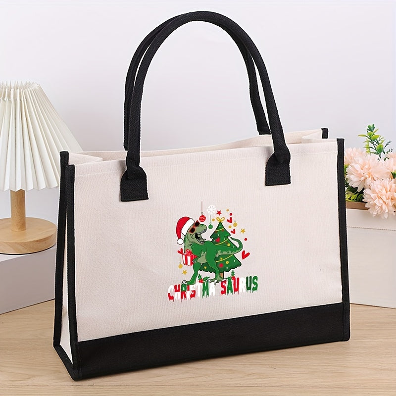 Christmas Tree Canvas Tote Bag - Large Capacity Handbag for Travel