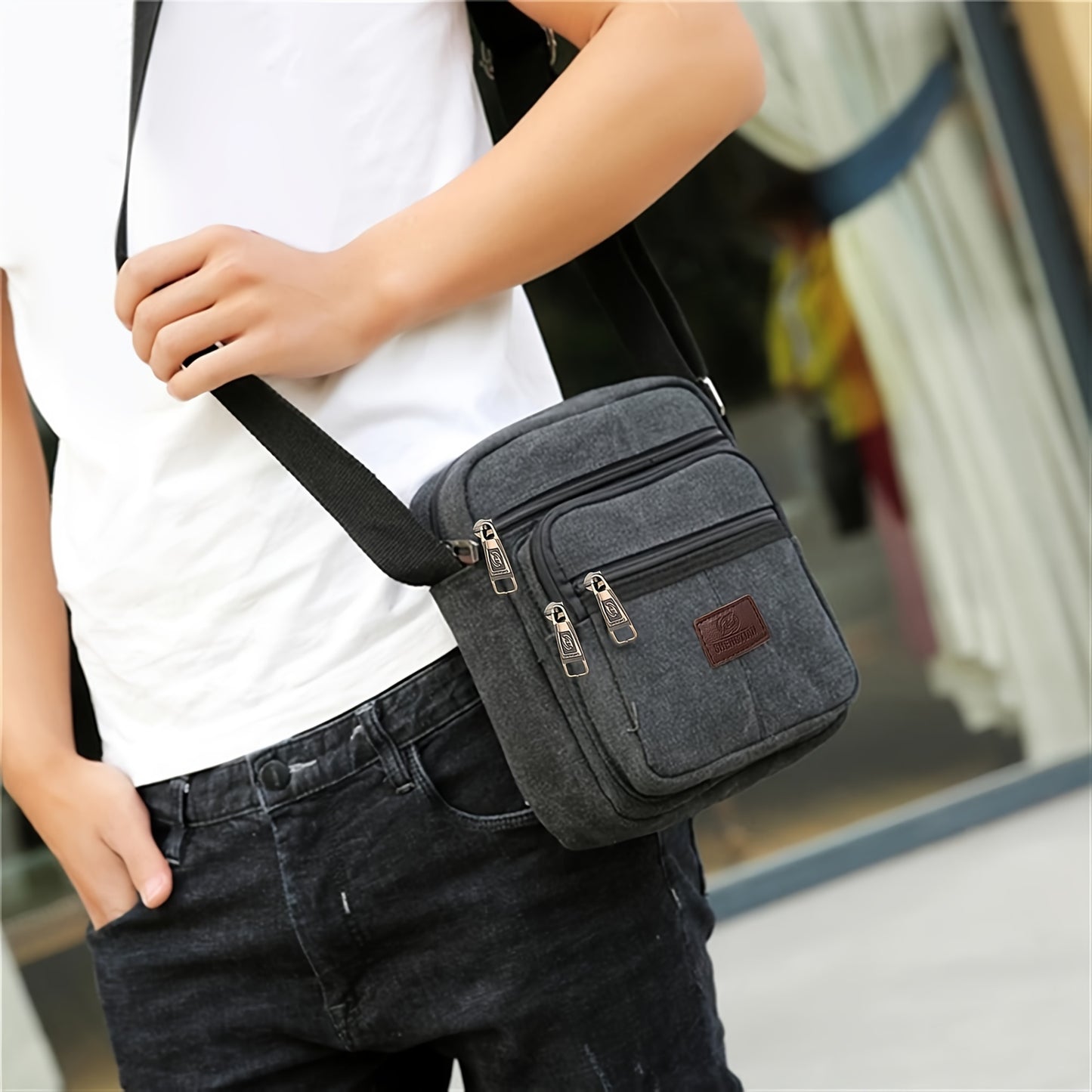 Men's Canvas Crossbody Bag - Casual Shoulder Bag for Hiking and Travel